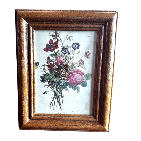 Floral Art Print in Wooden frame 9.5” x 7.5” - Picture 1 of 2